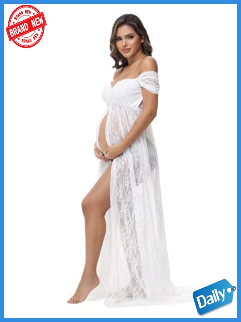 Maternity Off Shoulder Chiffon Lace Maxi Dress Photoshoot Photoshoot Gown Split